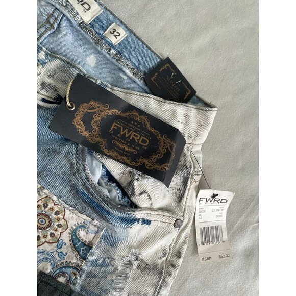 VTG Style FWRD Mens Custom Patchwork by Angelina Vanelli Distressed Denim Shorts - Picture 13 of 13